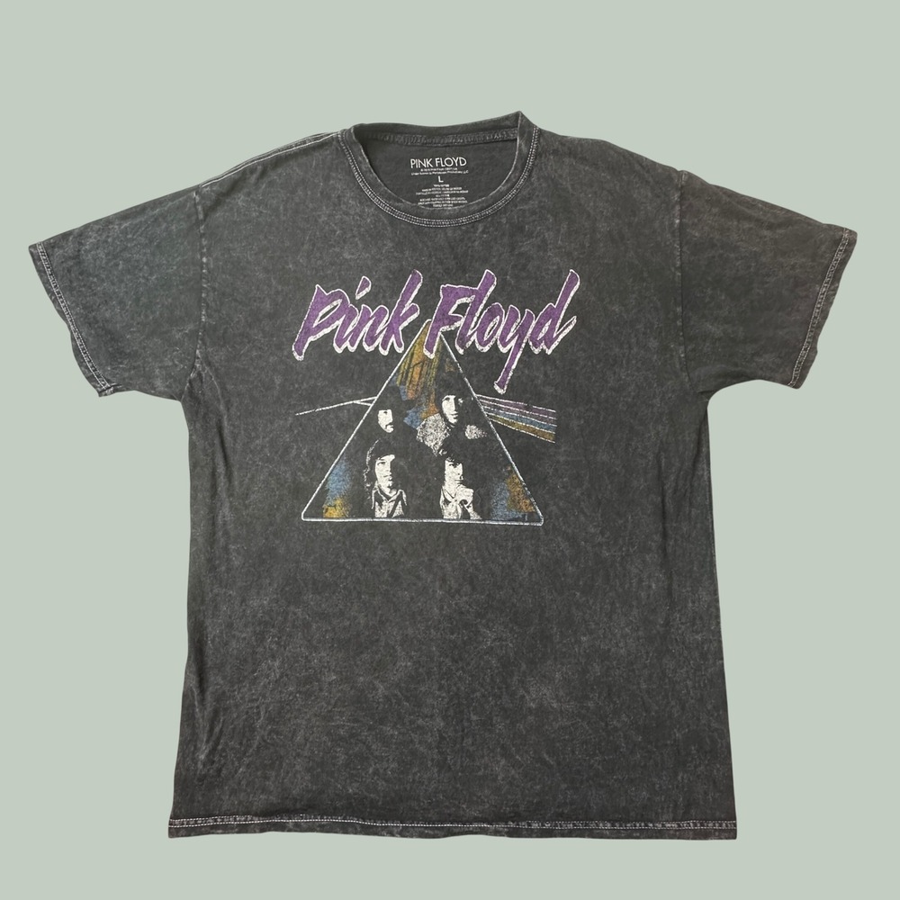 Pink Floyd T-Shirt Mens L Dark Side of the Moon Black Acid Wash Graphic Tee